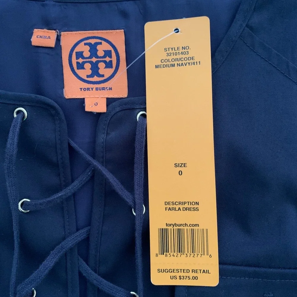 NWT Tory Burch Farla Lace Up Dress 0 00 XS Cotton‎ Safari Military $375 Navy